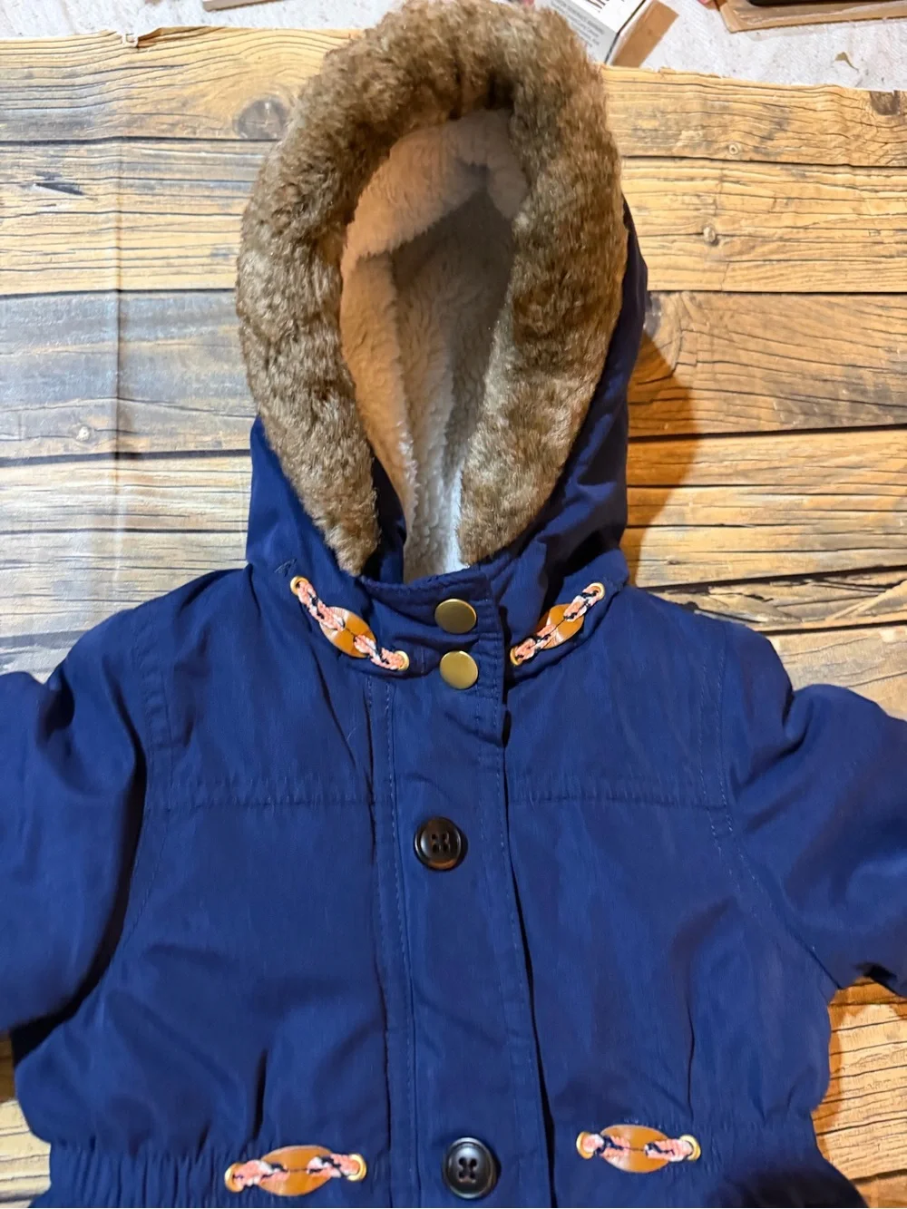 Carter's‎ Navy Blue Hooded Pea Coat with Faux Fur Trim